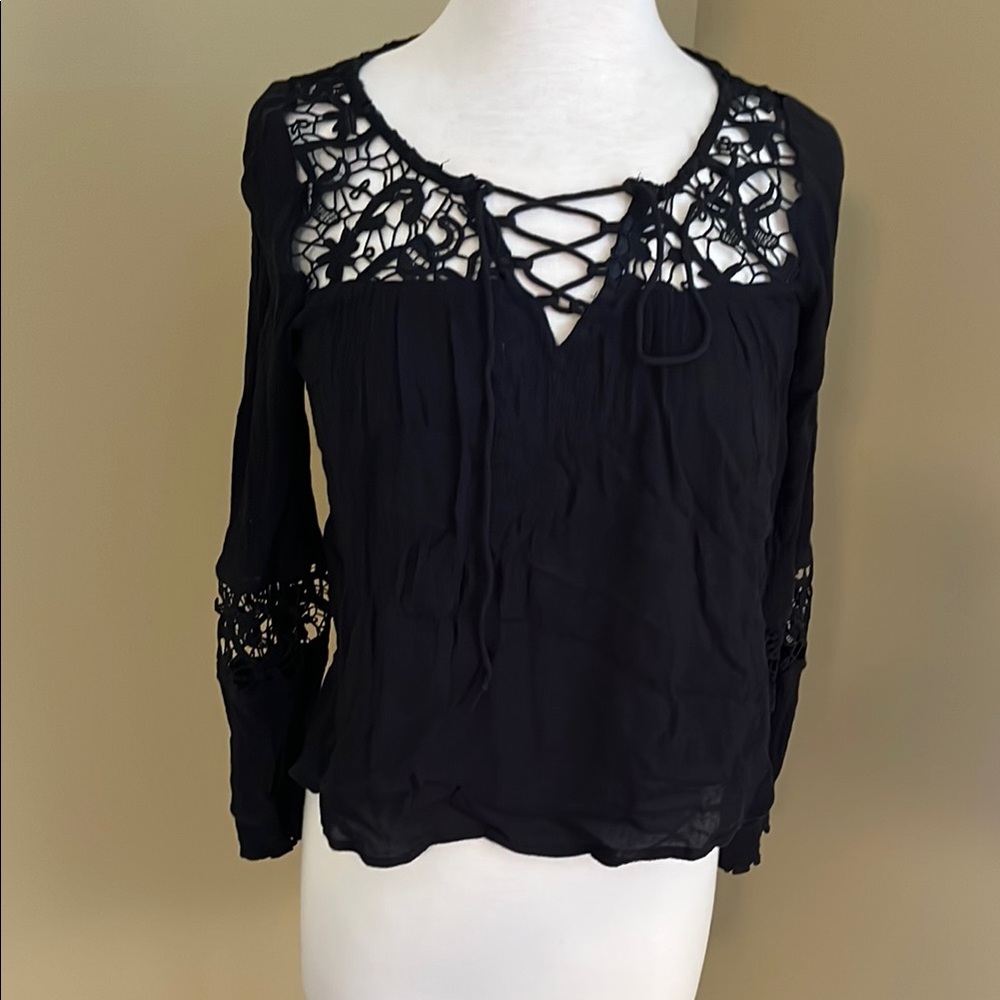 Black Lace-Up Women's Top